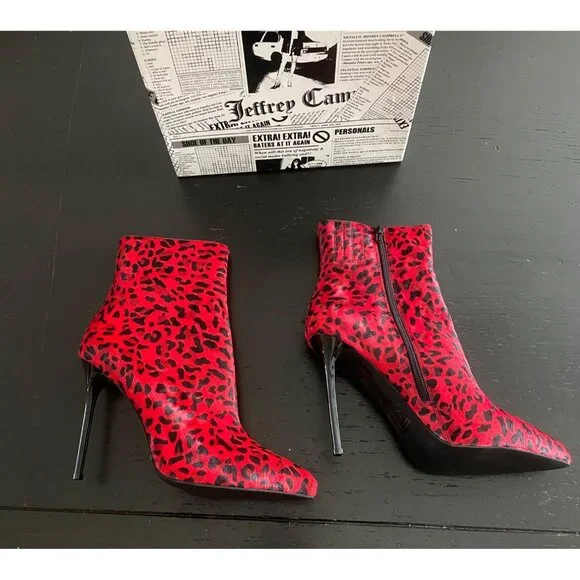 Jeffrey Campbell Temptation Stiletto Bootie's, Red Cheetah  11 Sexy Boots - Picture 6 of 16